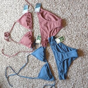 Eidon Surf Bikinis Cheeky Triangle Scrunch Back Bottoms Dusty Blue Mauve Size XS